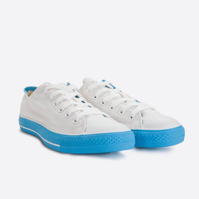 Biele plátené tenisky Veemes White And Blue s modrou podrážkou