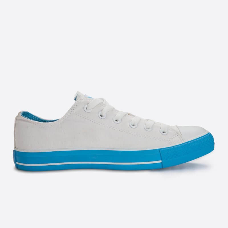 Biele plátené tenisky Veemes White And Blue s modrou podrážkou