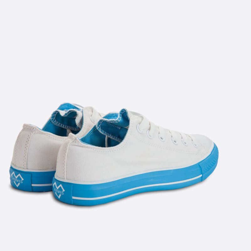 Biele plátené tenisky Veemes White And Blue s modrou podrážkou