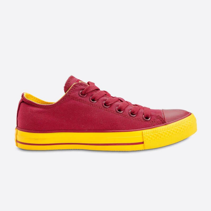 Vínovo červenej plátené tenisky Veemes Burgundy And Yellow sa žltou podrážkou
