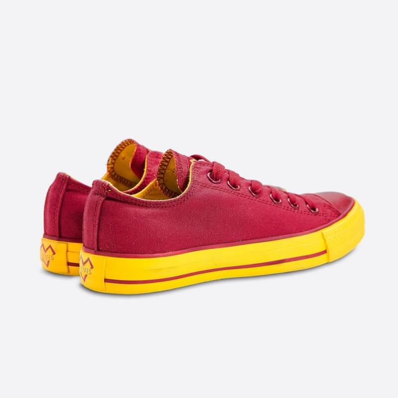 Vínovo červenej plátené tenisky Veemes Burgundy And Yellow sa žltou podrážkou